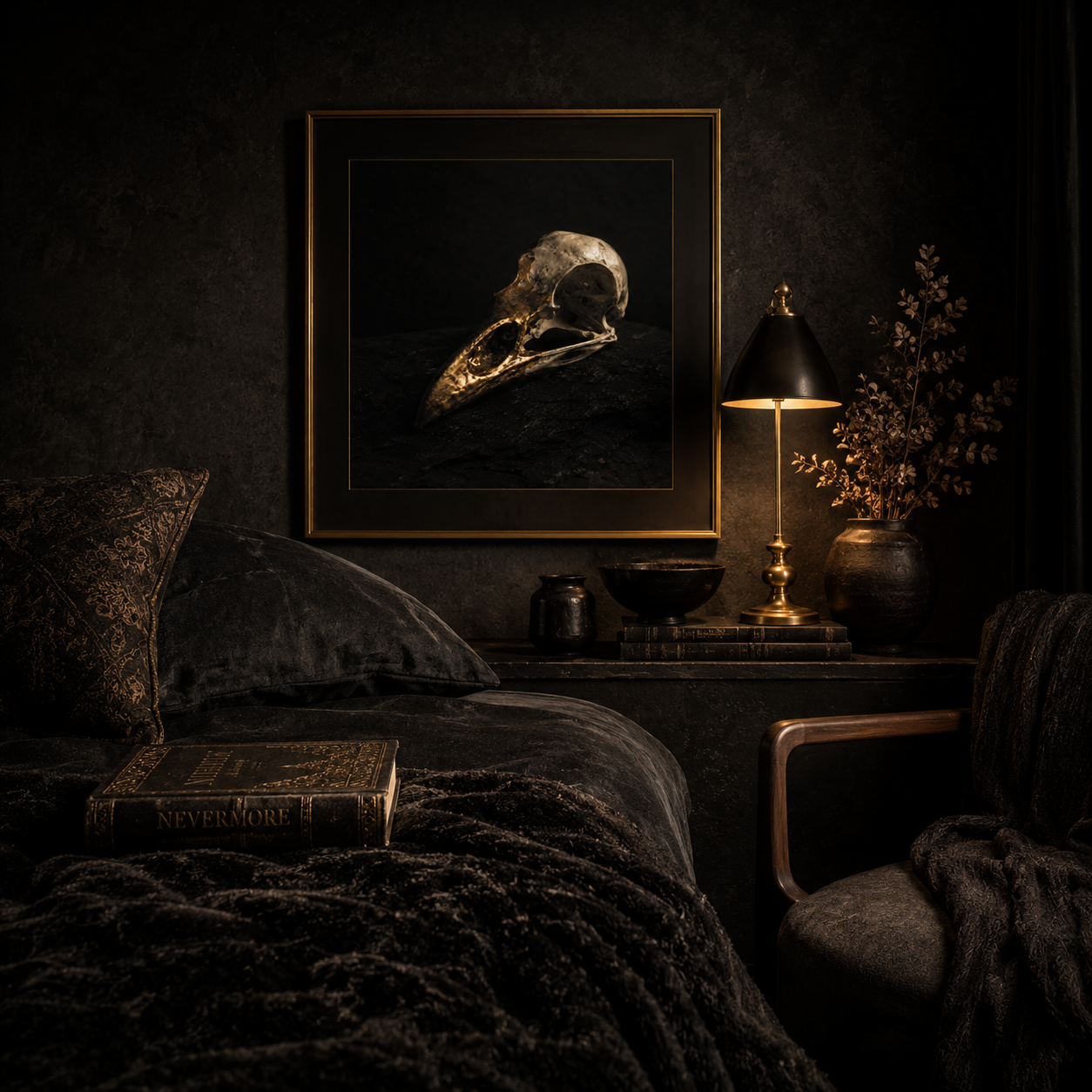 Gilded Remains — Noir Memento Mori Wall Art