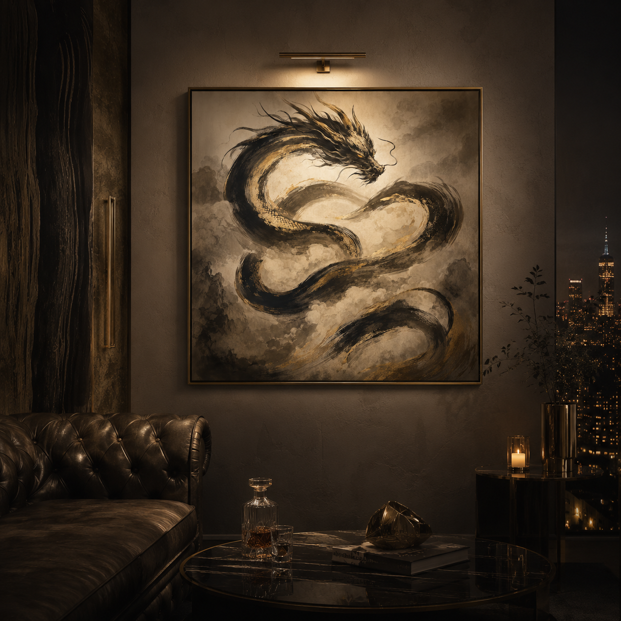 Gilded Tempest — Sumi-E Dragon Wall Art
