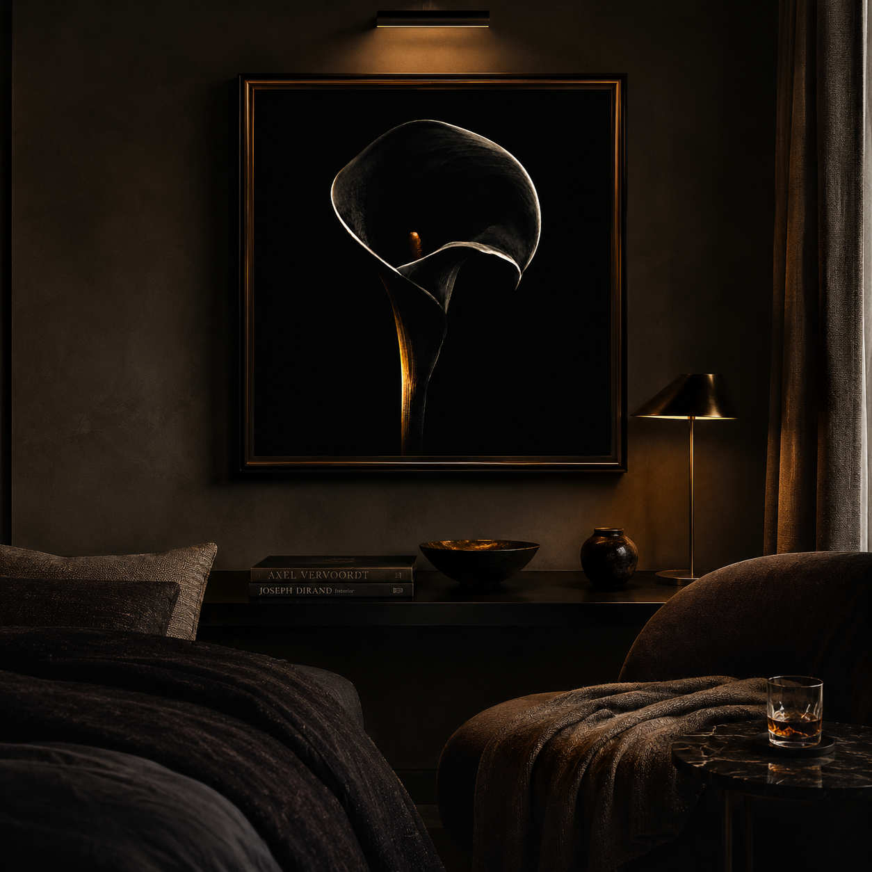 Nocturne Bloom — Minimal Noir Botanical Wall Art