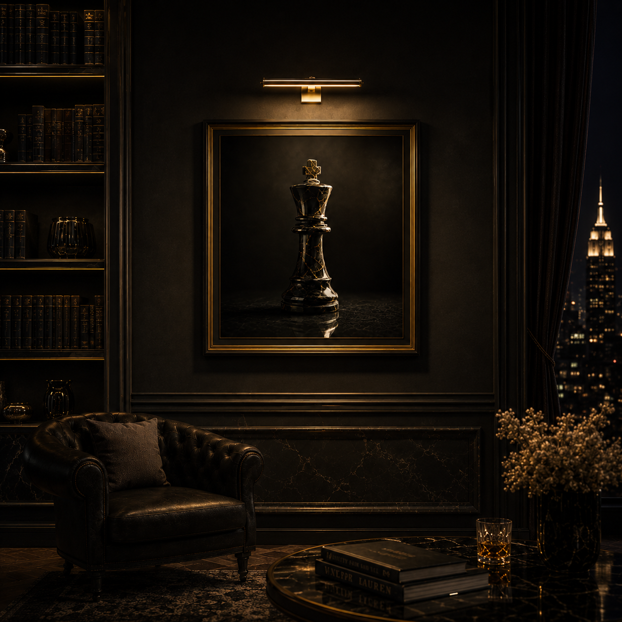The Quiet Sovereign — Noir Chess Wall Art