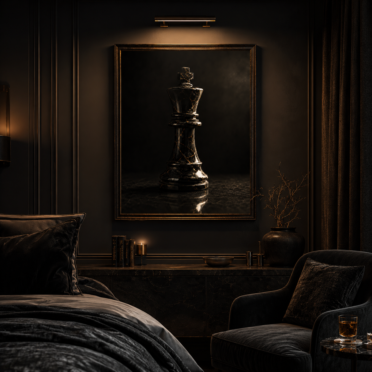 The Quiet Sovereign — Noir Chess Wall Art