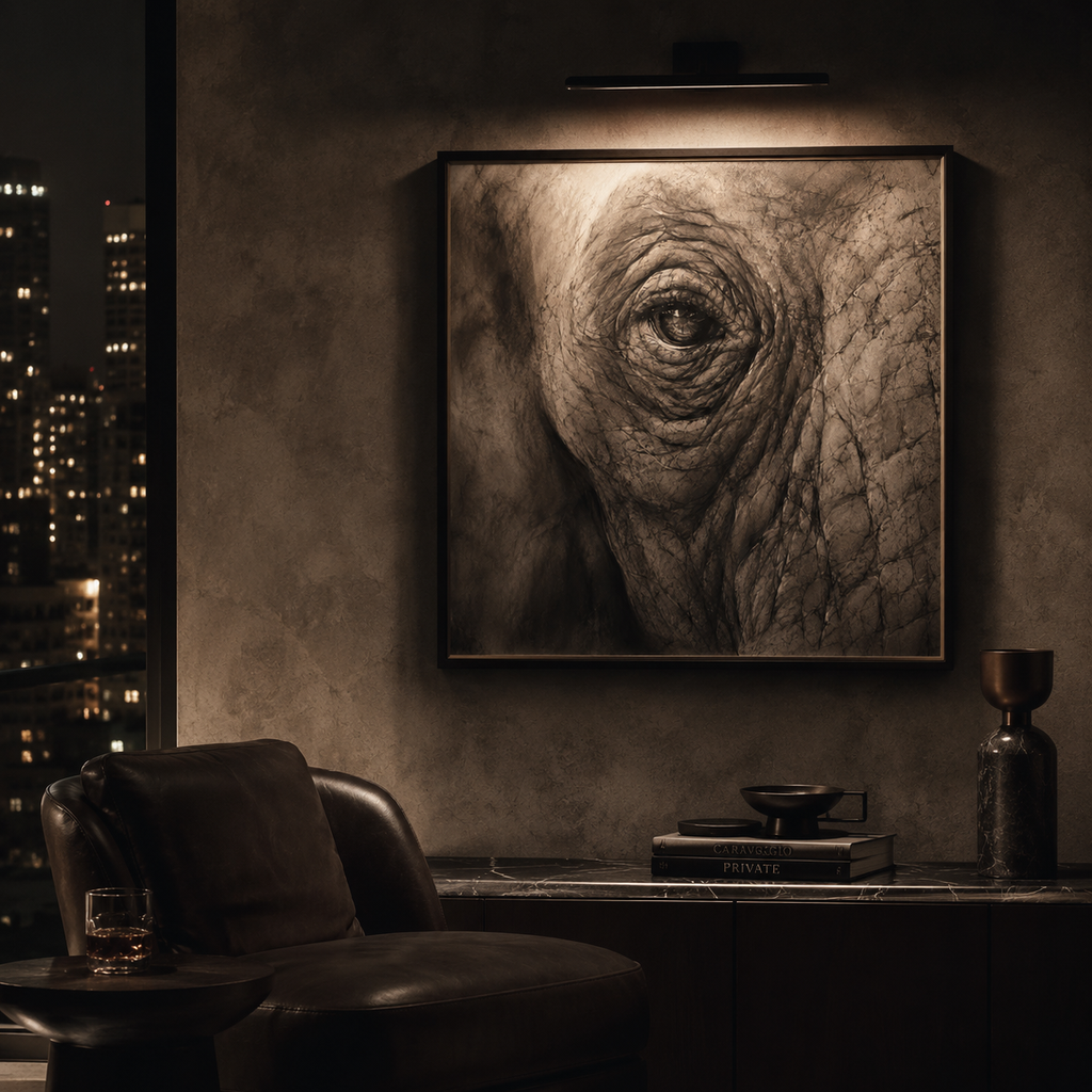 The Remembering Eye — Monochrome Elephant Wall Art