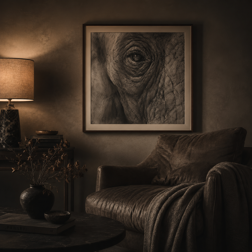 The Remembering Eye — Monochrome Elephant Wall Art