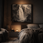 Whispering Cascade — Monochrome Mountain Wall Art