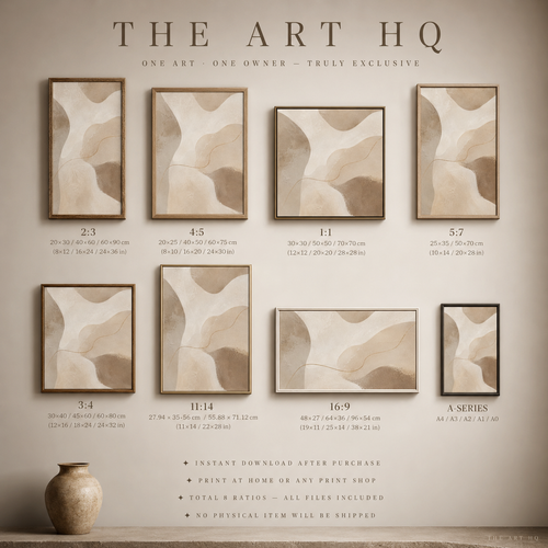 Organic abstract wall art in warm ivory, beige and taupe with sculptural texture and a delicate gold line — earthy, minimal, serene.