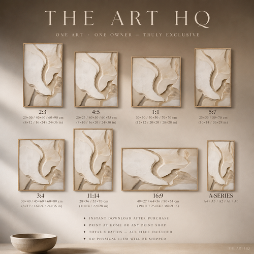 Close-up abstract wall art with organic ivory and sand strata layers, granular texture channel, neutral tones, meditative and tactile.
